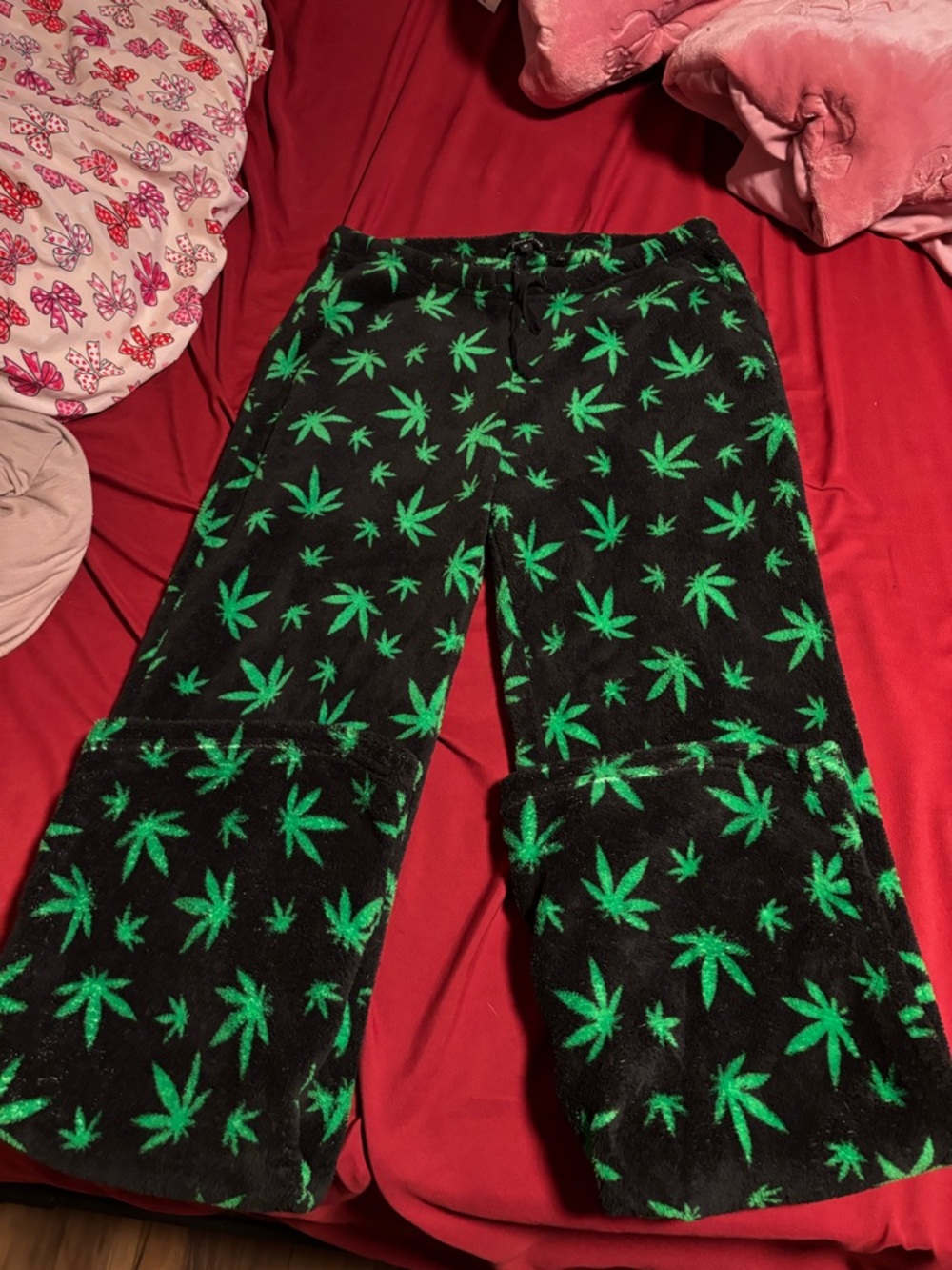 Just Love Black Pajama Pants with Green Leaf Print